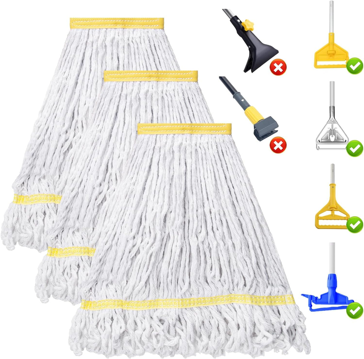 KeFanta 3 Pack Heavy Duty Commercial Mop Head Replacement,Looped End String Cotton Mop