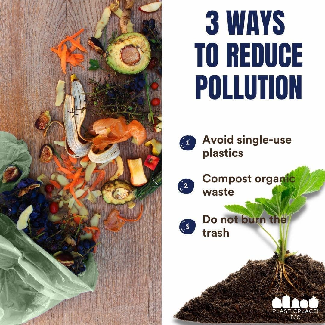 Plasticplace 12-16 Gallon Compostable Trash Bags │ 1Mil │ Green Tint Garbage Can Liners │ 24” x 33”