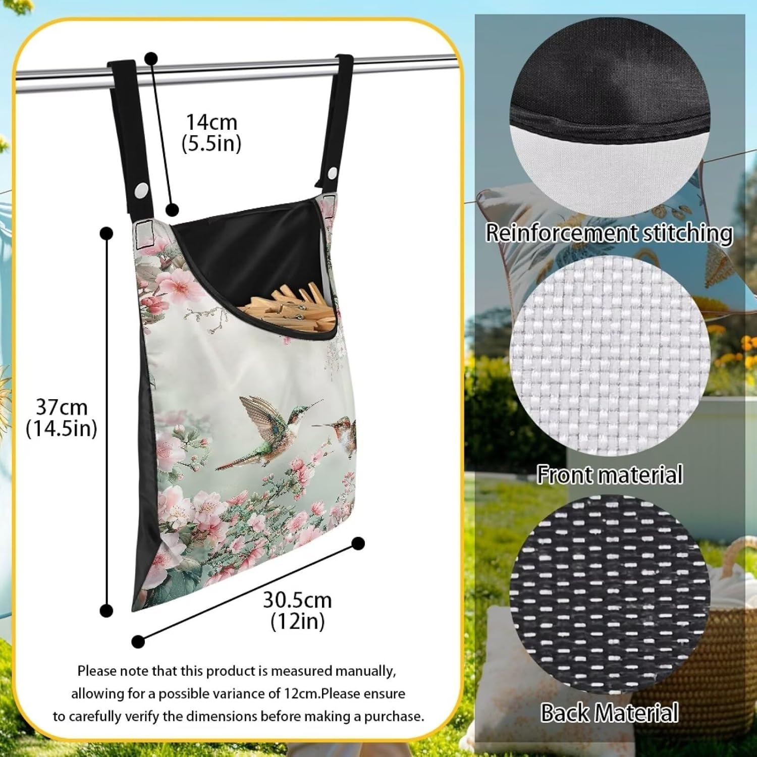 Hummingbird Clothespin Bags with Hanging Rope Space-Saving Clothespin Storage Organizer Waterproof