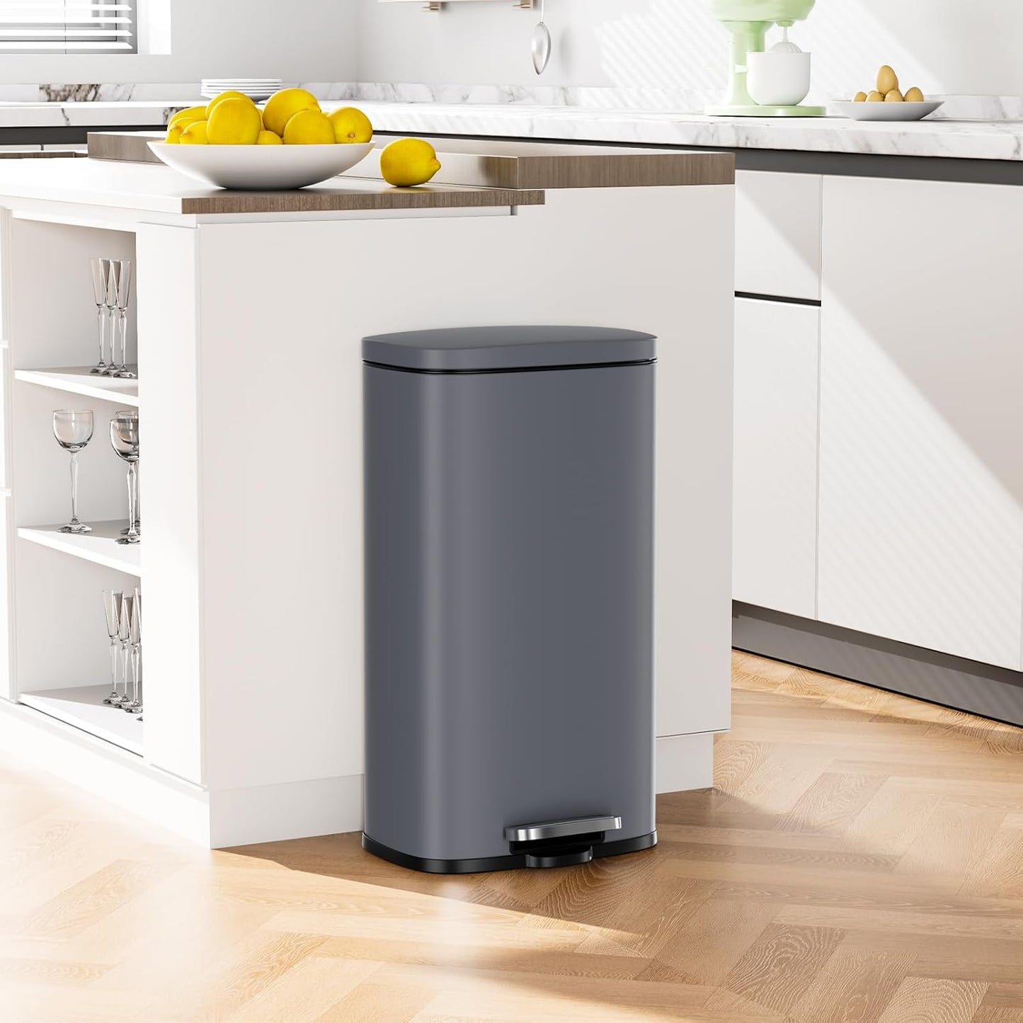 Arlopu 8 Gallon Step Trash Can, Stainless Steel Garbage Bin, Soft-Close Rubbish Bin with Removable