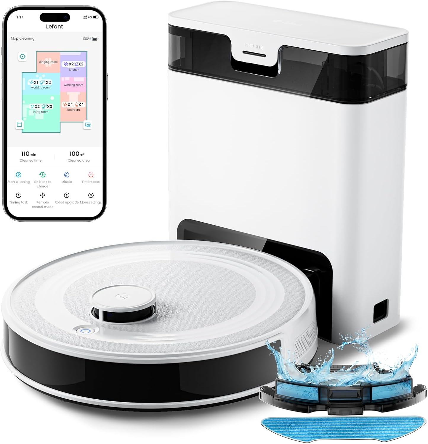 Lefant Robot Vacuum and Mop Combo, 8 Weeks Self-Emptying with Dual Dustbin Options, 6000Pa LiDAR
