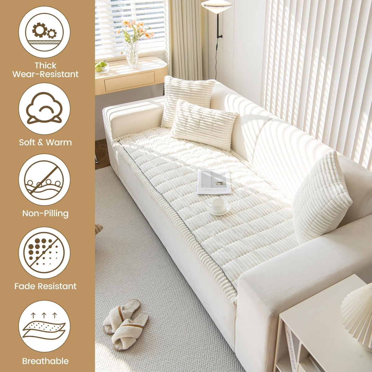 OTOB Couch Cover for Dogs Washable, Non Slip Plush Fuzzy Sofa Covers for 3 Cushion Couch Pet