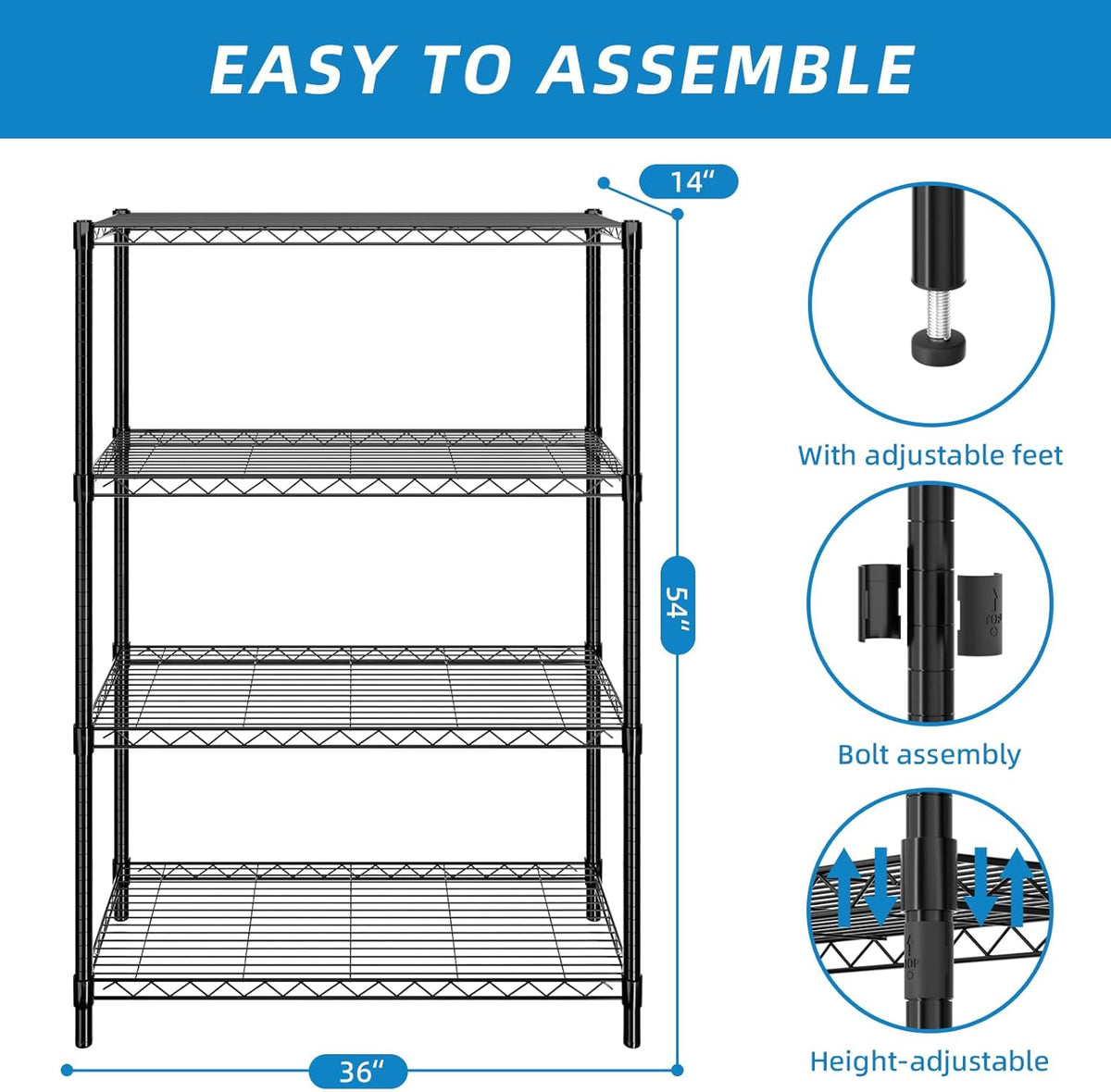 4-Shelf Adjustable Metal Shelf Wire Shelving Unit Storage Rack Display Shelf for