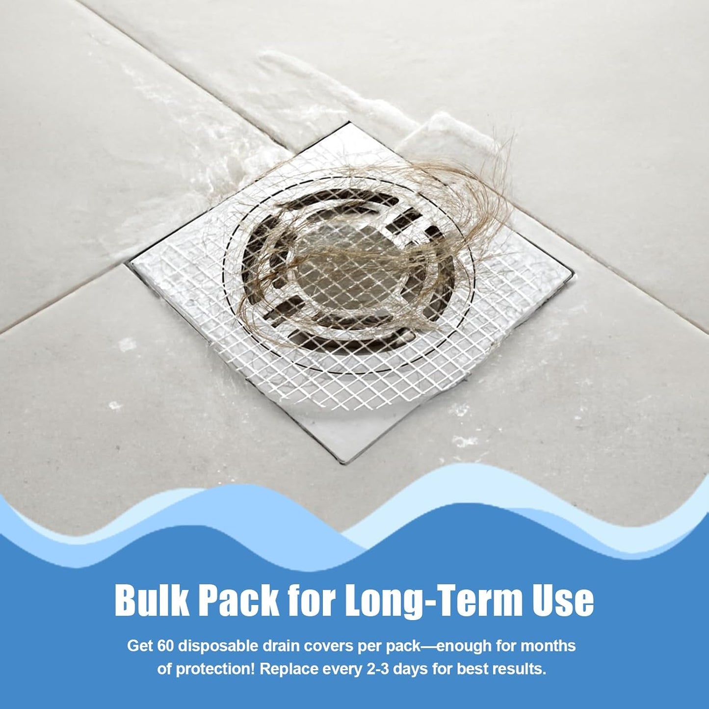 60 Pack Disposable Shower Drain Hair Catcher Hair Trap Drain Covers 4.4” Extra-Wide Mesh Hair