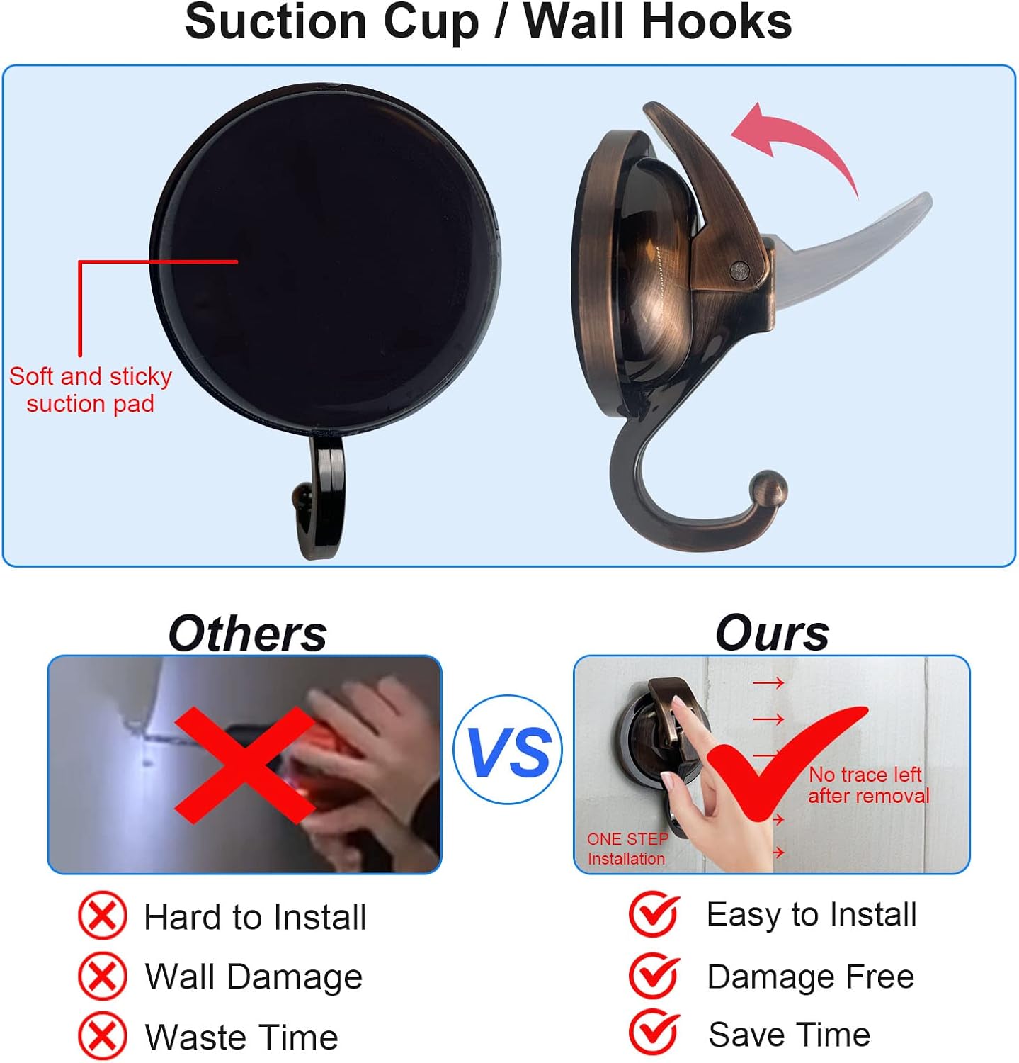 Heavy Duty Vacuum Suction Shower Hooks - Glass Suction Cup Hooks, for Bathroom Robe or Garland