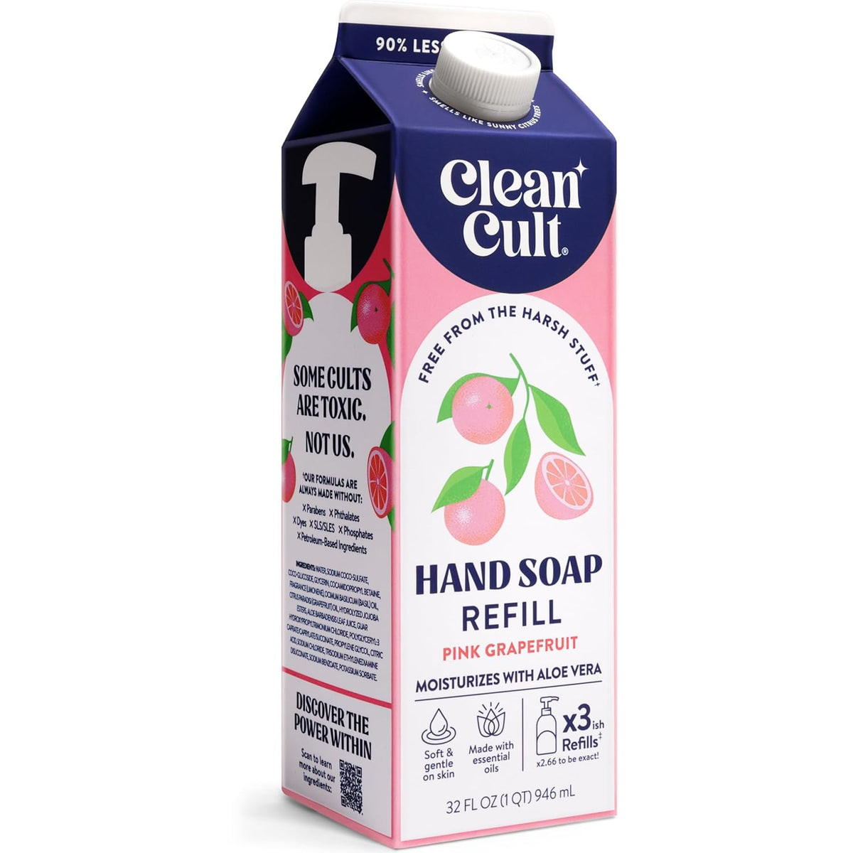 Cleancult Liquid Hand Soap Refill - Pink Grapefruit- Moisturizes Dry & Sensitive Skin - Made with