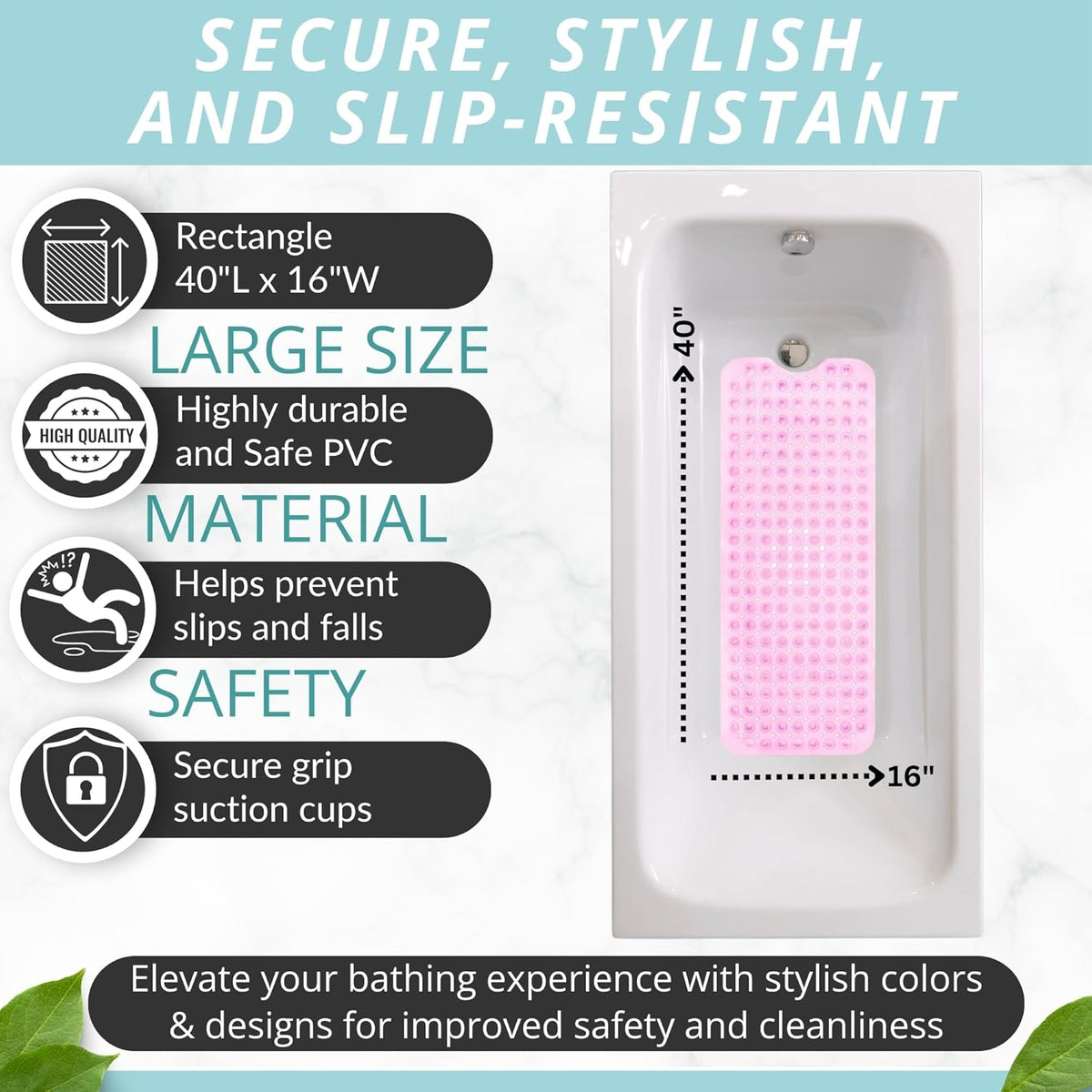 ENKOSI Bath Mat - Large Non Slip Bathtub & Shower Mat - Extra Long 40 x 16 Inch Bathroom Mats for