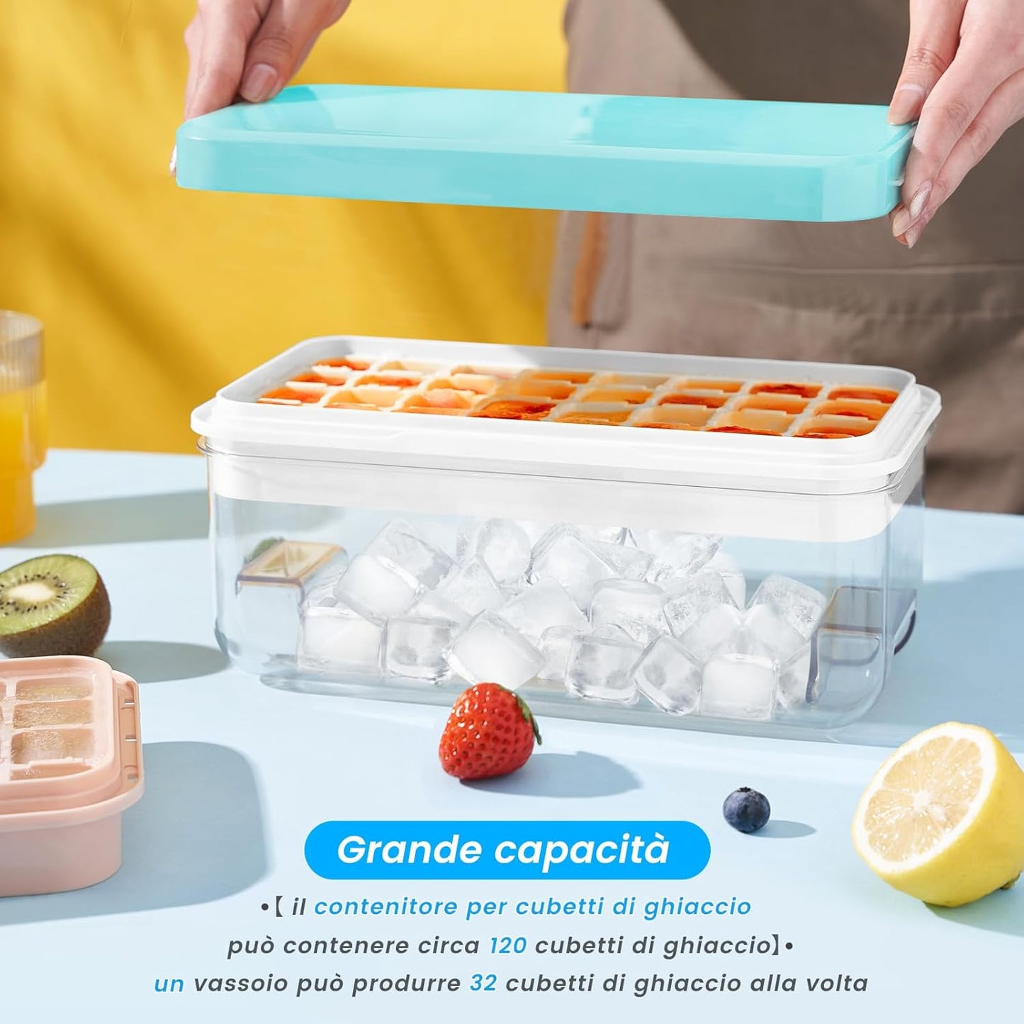 Ice Cube Tray with Lid and Bin, 32 pcs Ice Cubes Molds, Ice Trays for Freezer, Ice Cube Tray Mold