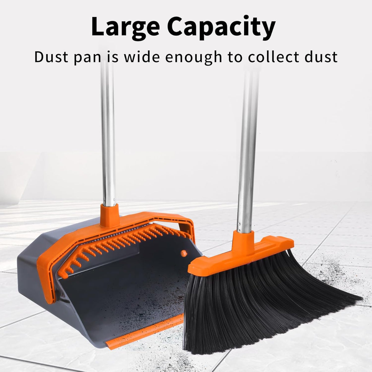 Broom and Dustpan Set with 51'' Long Handle, Upright Broom and Dustpan Combo for Home Kitchen