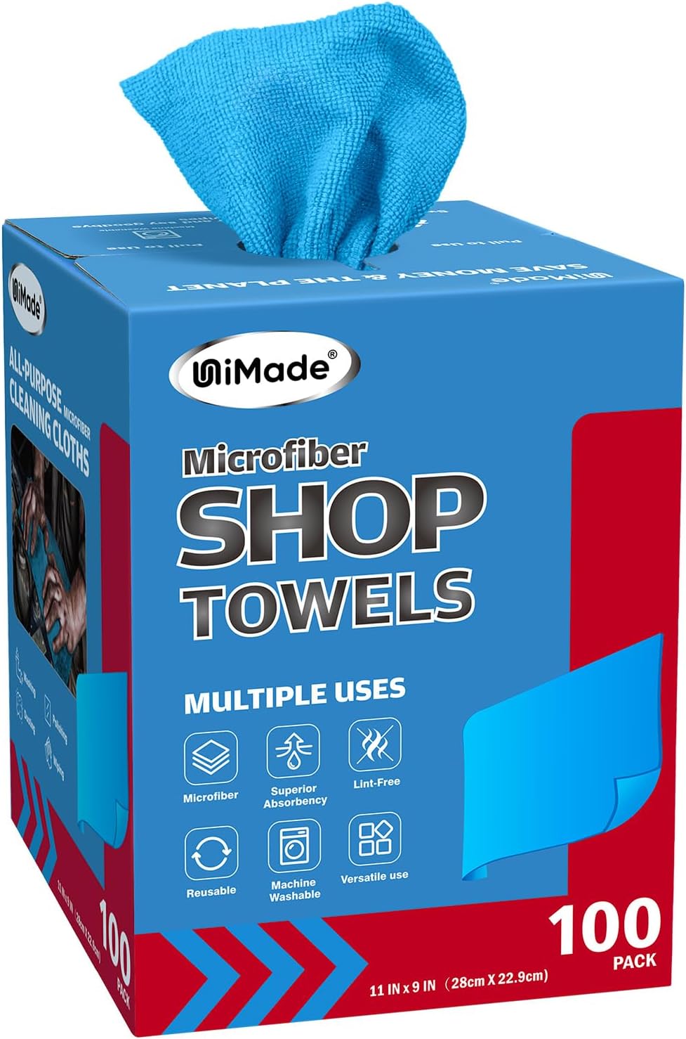 Shop Towels, 100 Sheets Microfiber Cleaning Cloth Commercial Grade Washcloths Lint-Free Bulk Shops