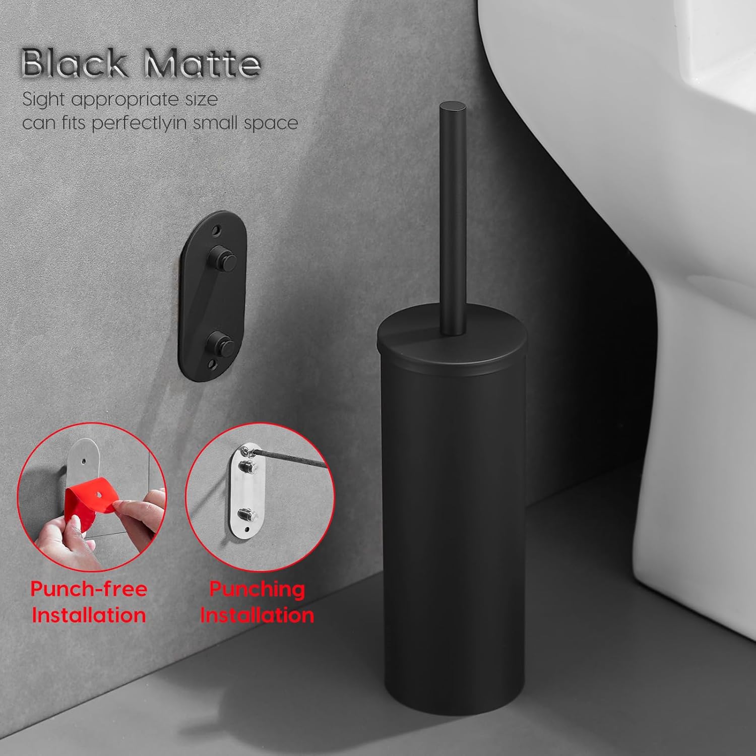 Toilet Bowl Brush and Holder, 304 Stainless Steel No-Punch Hook Base Dual Purpose Toilet Brush