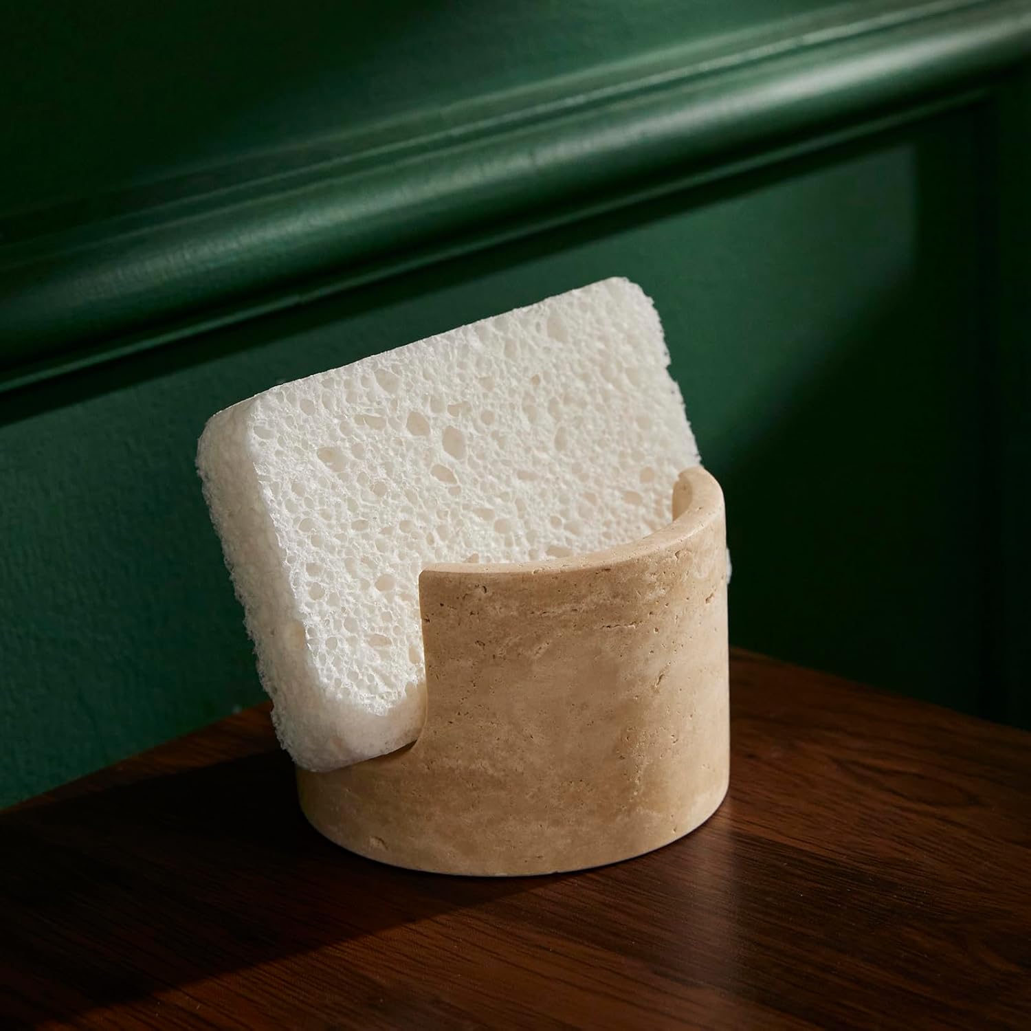 Natural Beige Travertine Marble Sponge Holder for Kitchen Sink Counter，Kitchen Stone Drying Rack