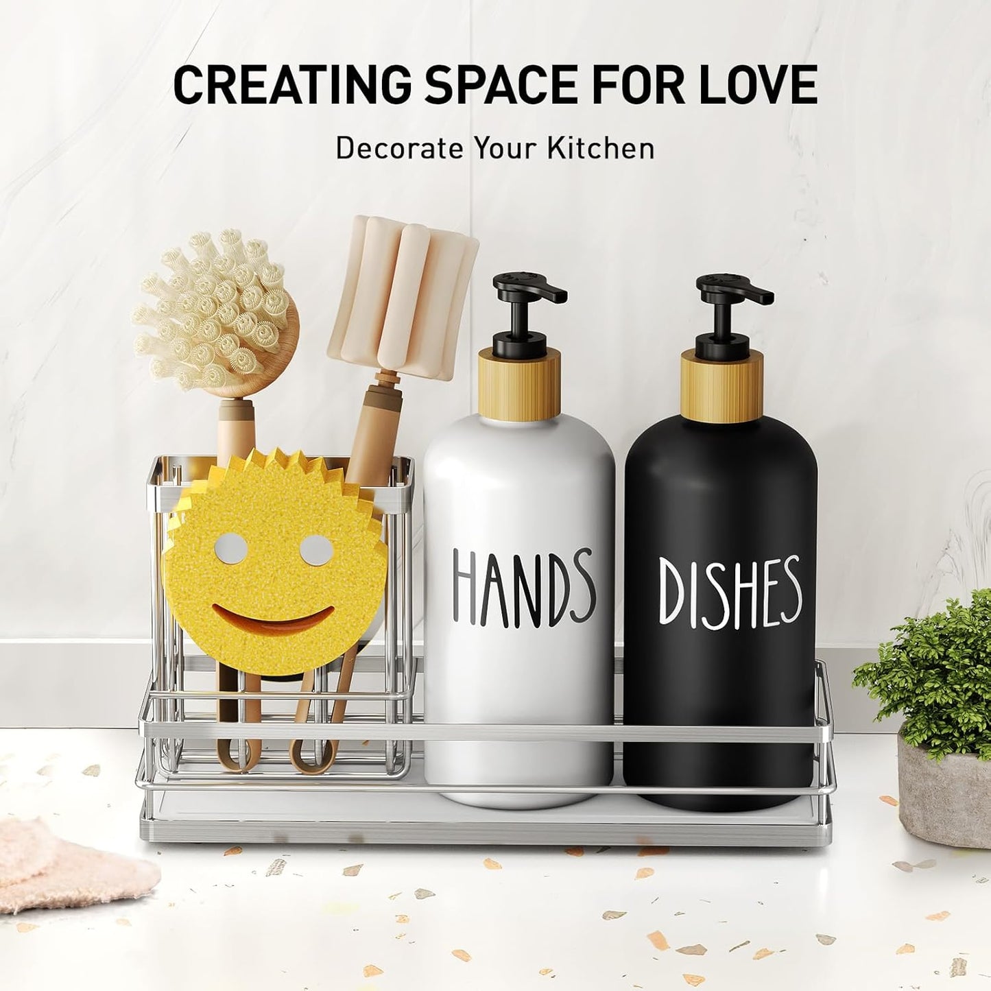 Moforoco Kitchen Dish Soap Dispenser Set, 16OZ Glass Bottle, Hand and Dish Soap Dispenser Set