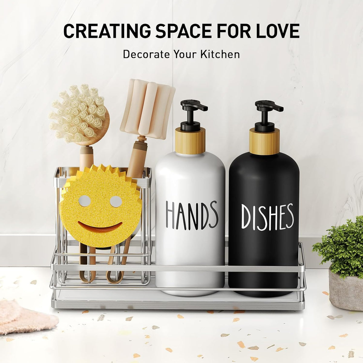 Moforoco Kitchen Dish Soap Dispenser Set, 16OZ Glass Bottle, Hand and Dish Soap Dispenser Set