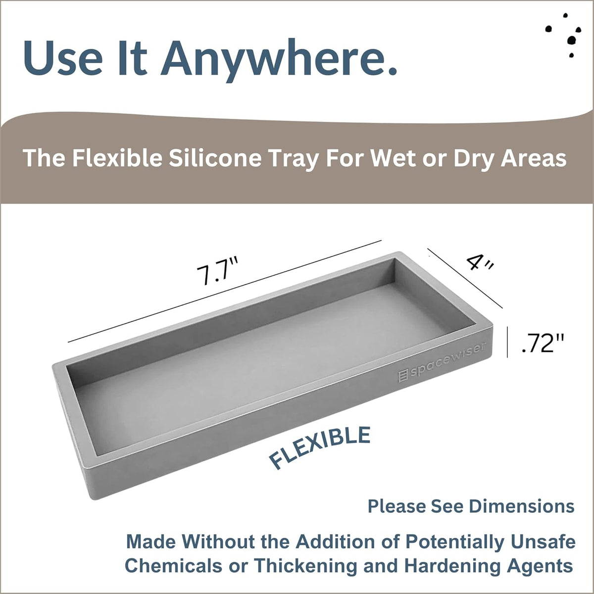 Countertop and Vanity Tray - Small 7.7" Silicone Tray for Soap Dispenser Bottles, Bathroom Trays