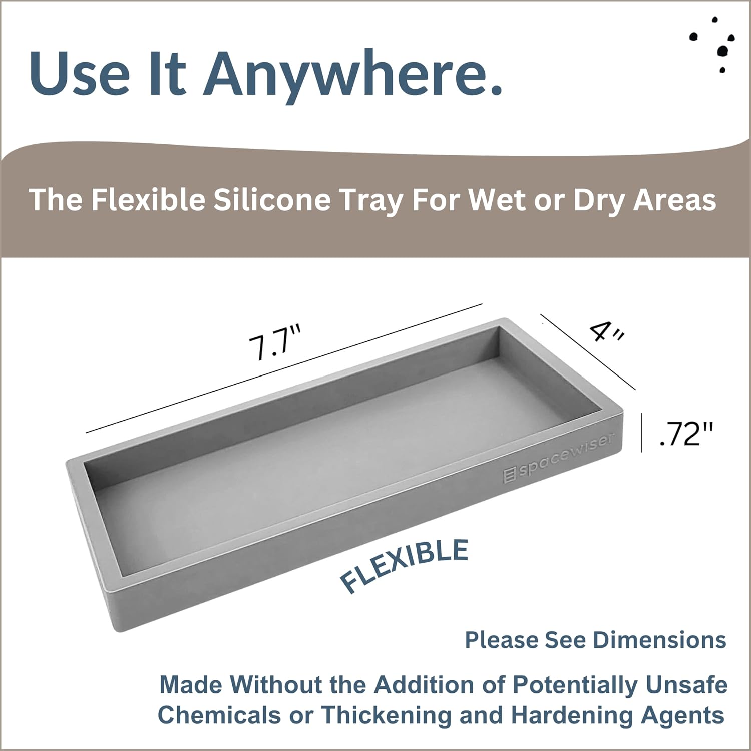 Countertop and Vanity Tray - Small 7.7" Silicone Tray for Soap Dispenser Bottles, Bathroom Trays