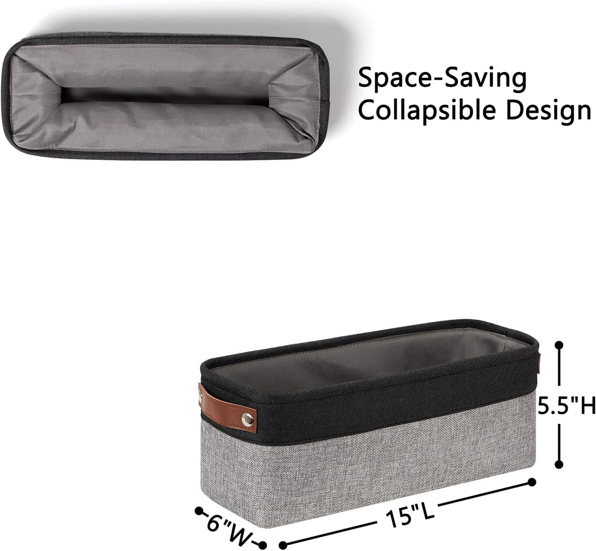 DULLEMELO Small Bathroom Baskets for Toilet Fabric Storage Baskets 2 Pack - 15"x6"x5.5" Foldable