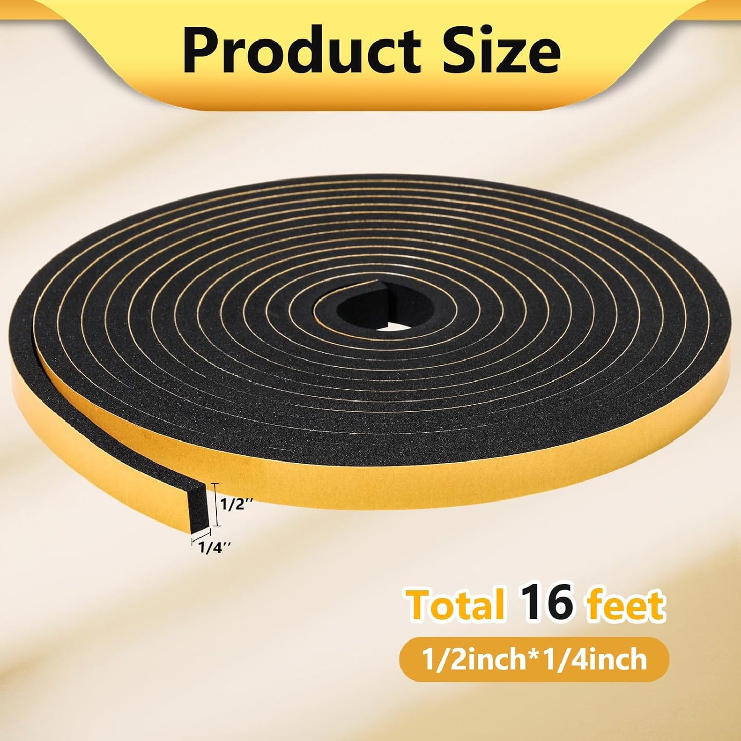 Weather Stripping Door Seal Strip (1/2 Inch X 1/4 Inch X 16Feet), Strong Adhesive, Lightproof