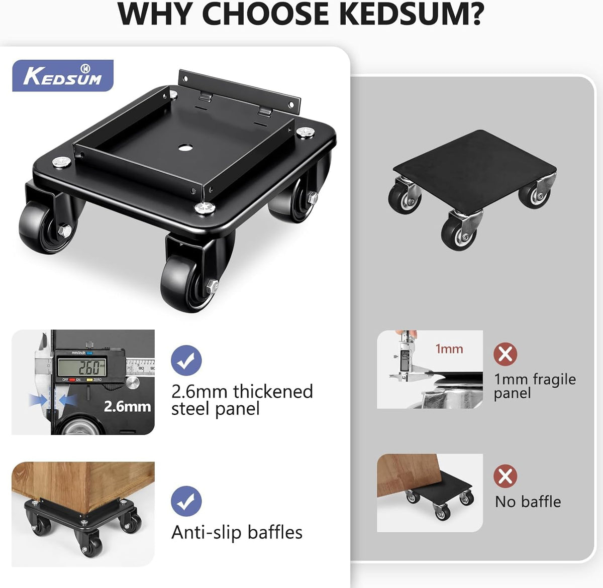 KEDSUM 2000LBS Furniture Movers with Wheels, Heavy Duty Furniture Dolly Set of 4, Dolly Kit