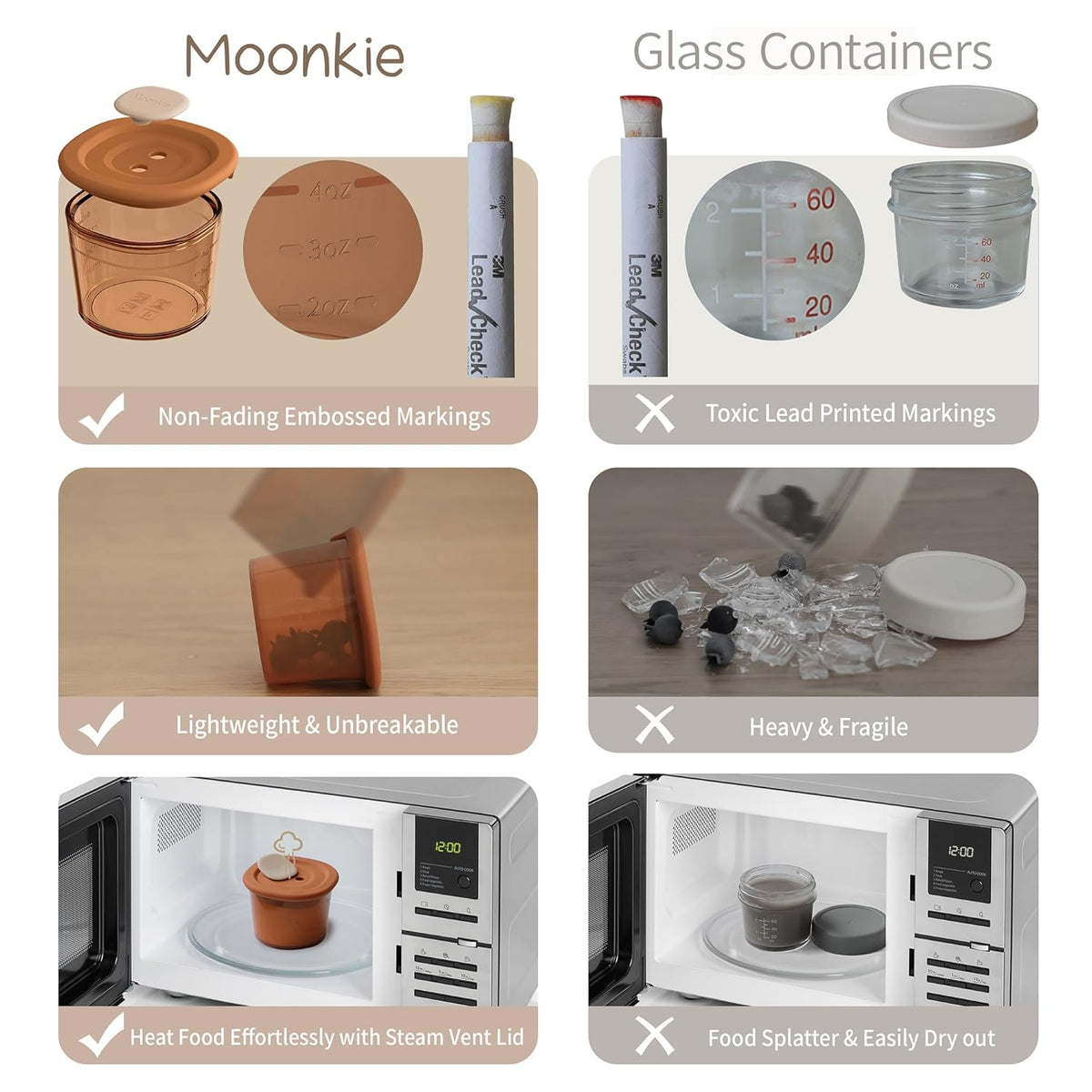 Moonkie Silicone Baby Food Containers | 4 oz Baby Food Storage Jars with Airtight Lids | Reusable