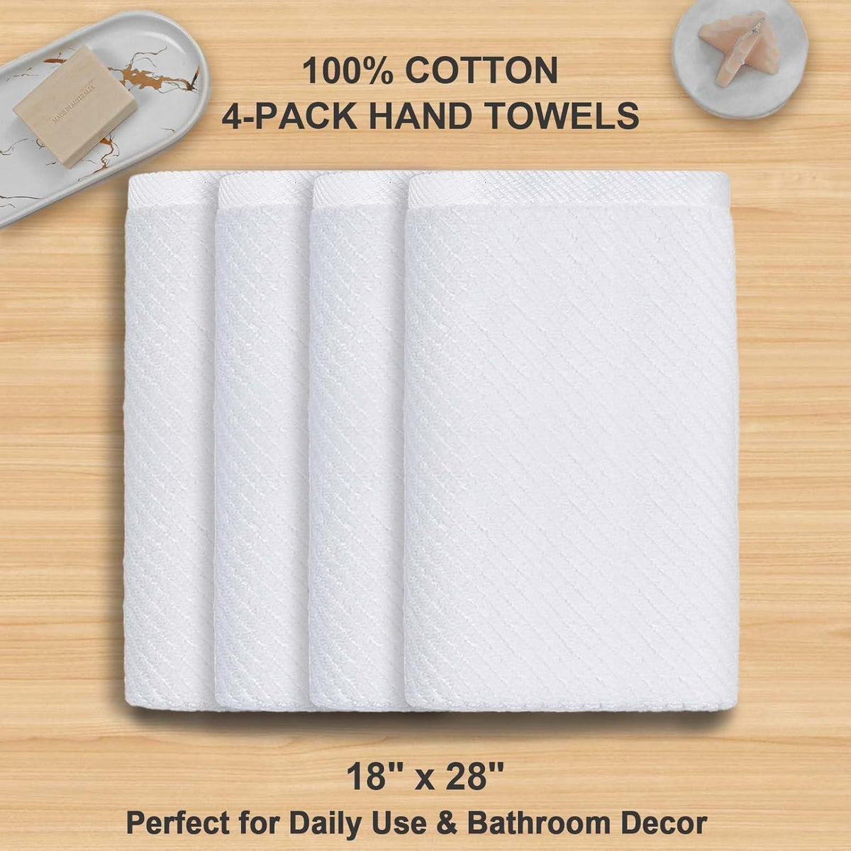 VOOVA & MOVAS White Hand Towels - 100% Cotton | Lightweight | Thick | Quick Dry | Soft | Absorbent