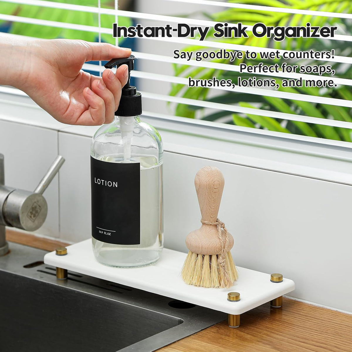 Water Absorbing Stone Sink Caddy Kitchen Sink Organizer Tray, Diatomite Bathroom Counter Tray, Gold