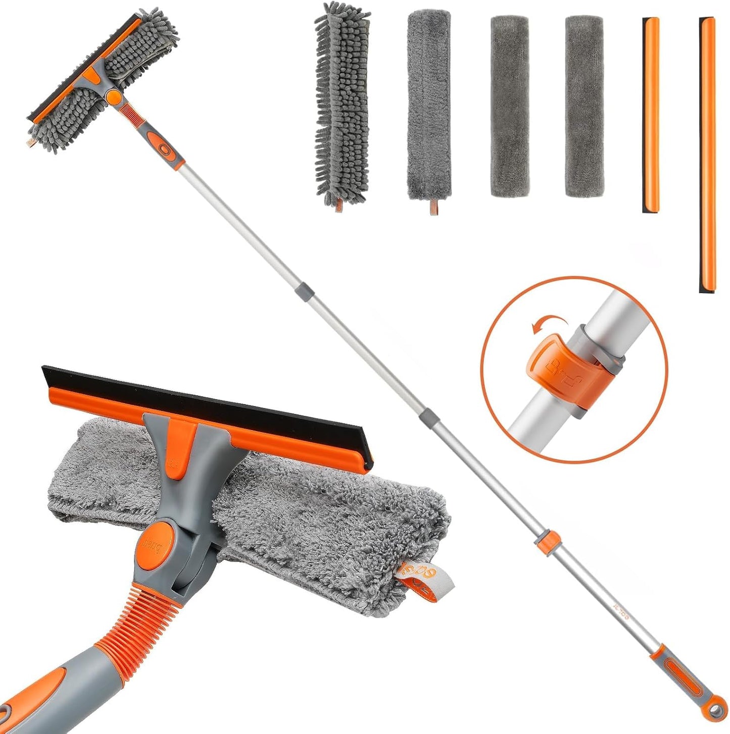 Eazer 2-in-1 Window Cleaner Tool, 64'' Window Squeegee for Home, Window Cleaning Squeegee Kit with