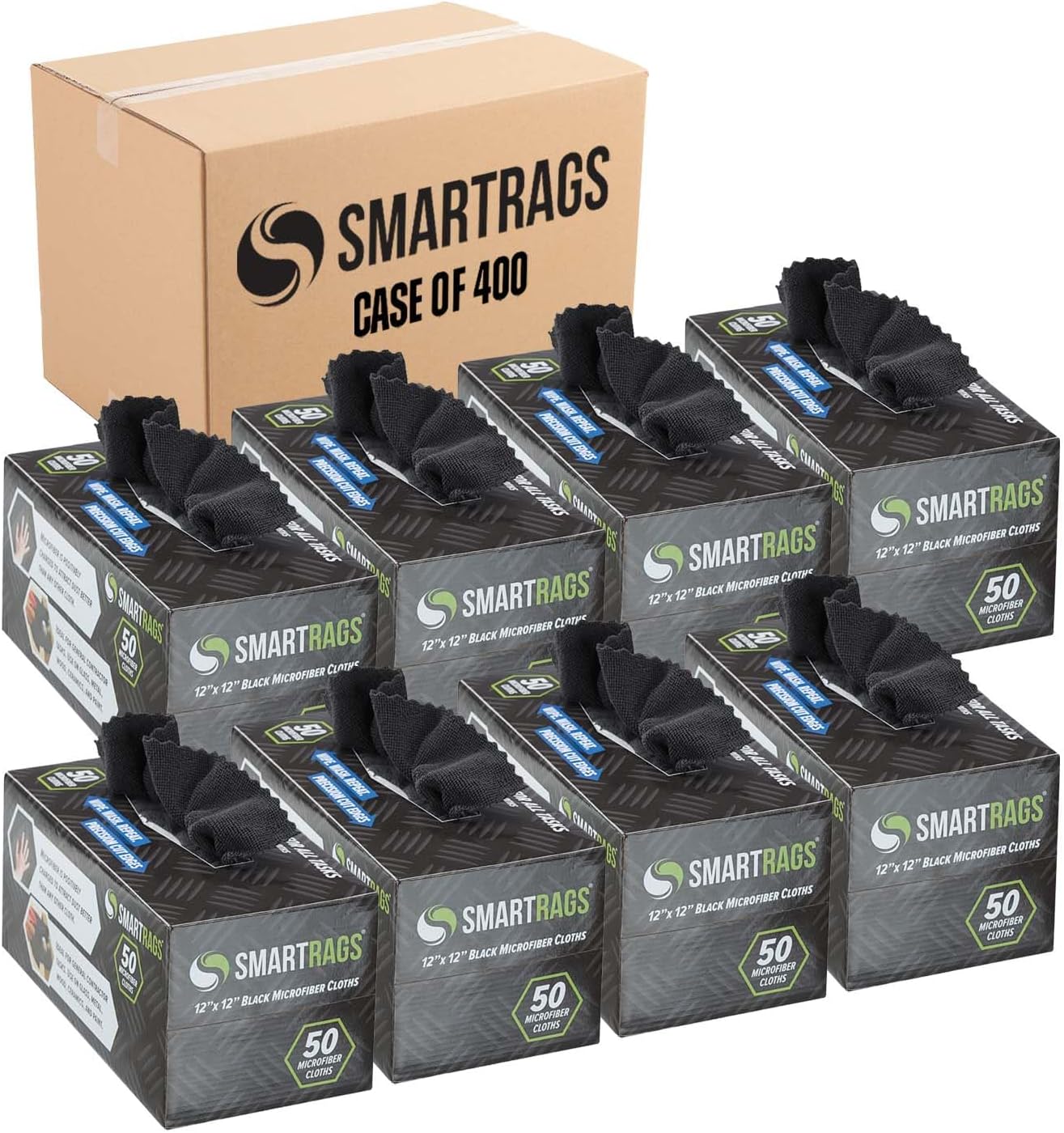Arkwright Smart Rags in Box - (Bulk Case of 400) Lint Free Microfiber Cleaning Cloth, Scratch &