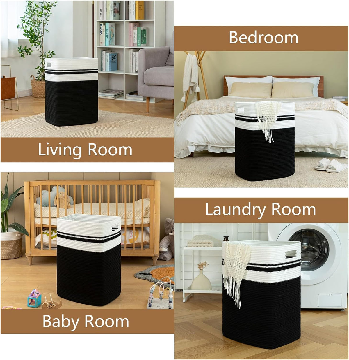 OIAHOMY Laundry Hamper-Laundry Basket,Tall Cotton Storage Basket with Handles,Decorative Blanket