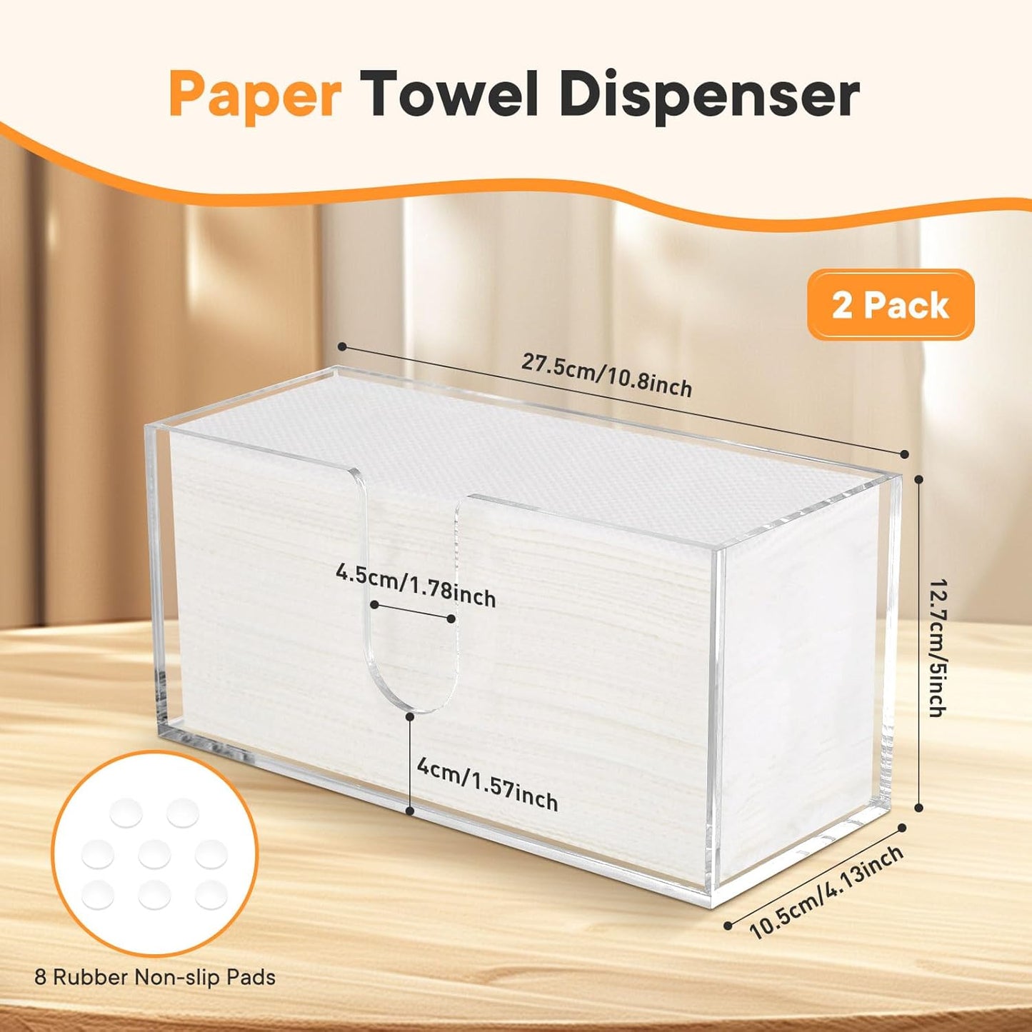 2Pcs Acrylic Paper Towel Dispenser, Paper Towel Holder Countertop Clear Multi Trifold Napkin
