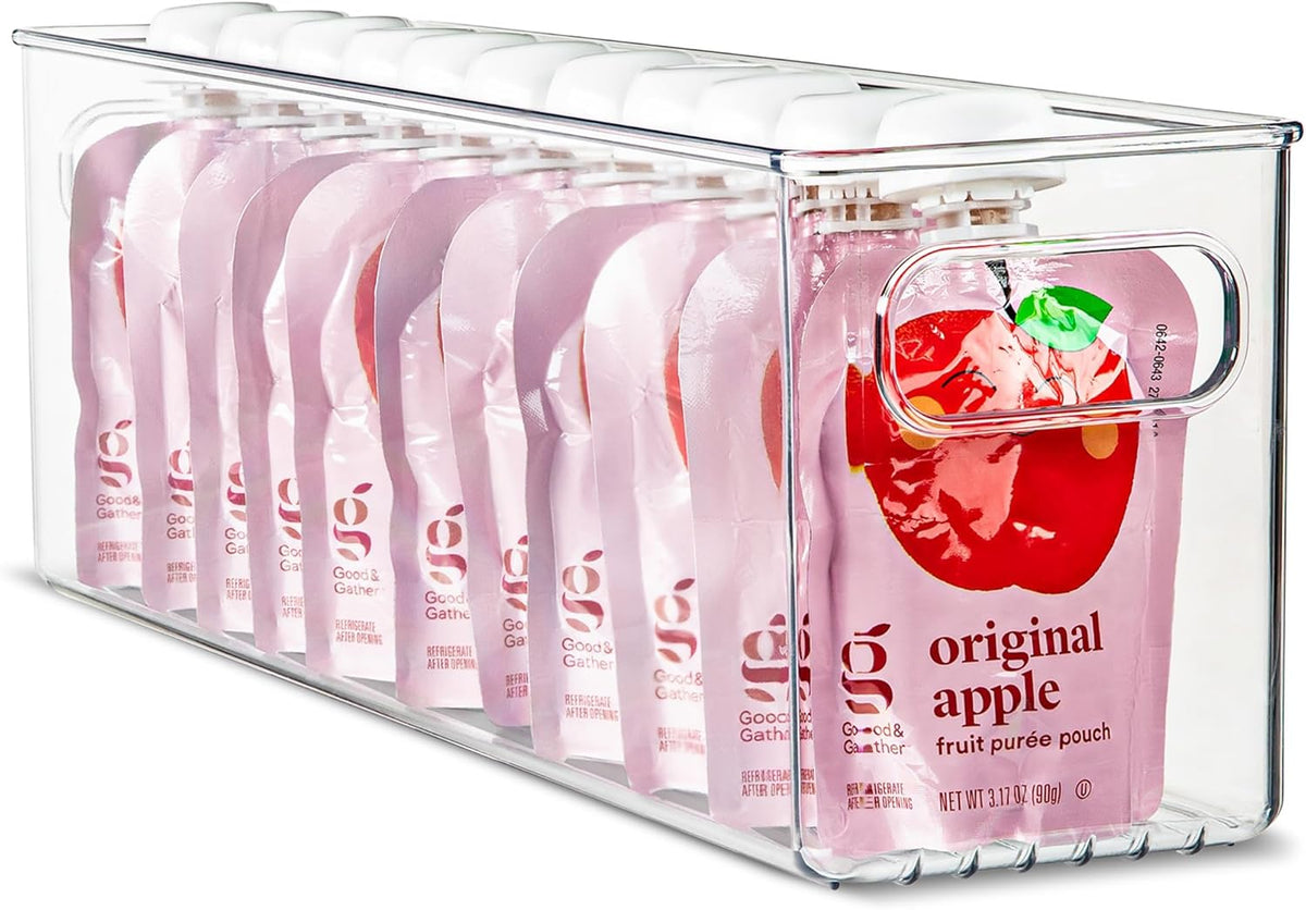 Plastic Food Storage Clear Container Bin with Handles for Organizing Kitchen, Pantry, Fridge