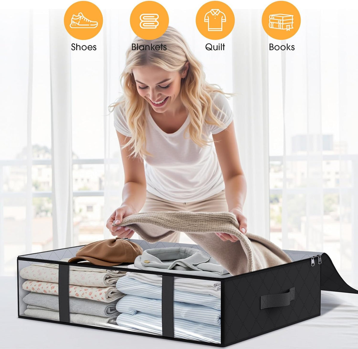 StorageRight Under Bed Storage Bins, 6-Pack 40L Foldable Fabric Storage Bags with Transparent
