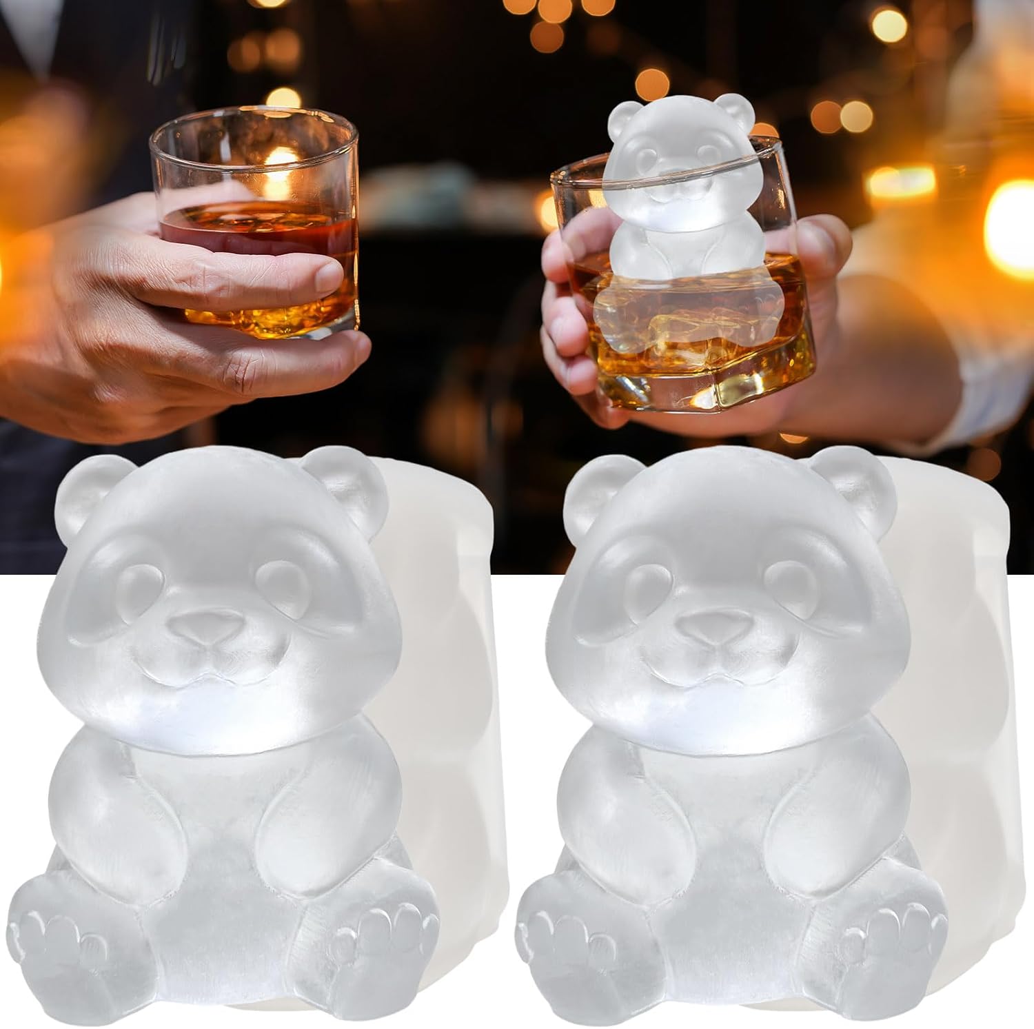 3D Panda Ice Cube Silicone Molds Tray for Whiskey, Cocktail, Drink Decor, Bar; Rich Details. Cute