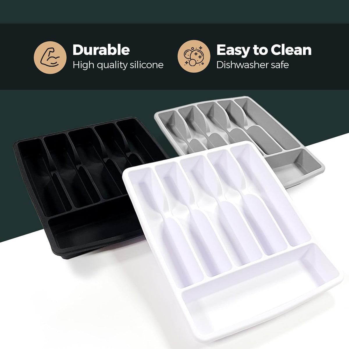 Silicone Silverware Drawer Organizer – Non-Slip Utensil Holder for Kitchen Drawers | Cutlery Tray