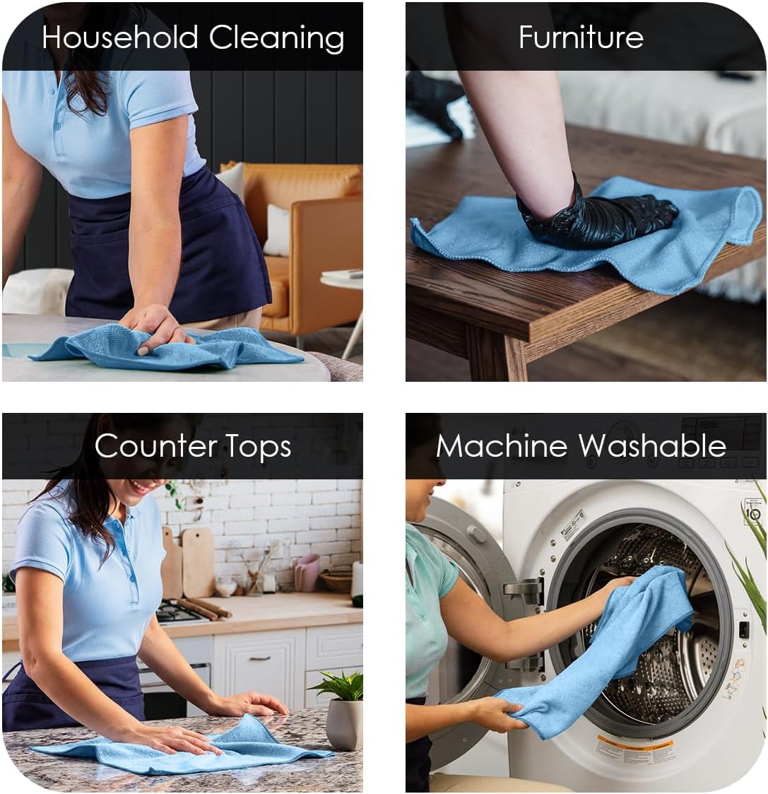 Avalon Towels Microfiber Cleaning Cloths Value Pack of 36 Size 16" x 16", Highly Absorbent, Lint