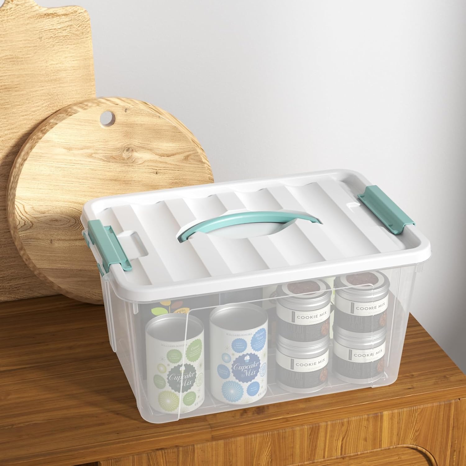Xyskin 14 Quart Clear Storage Bins with Lid and Green Handle, Storage Latch Box/Bin Organizing