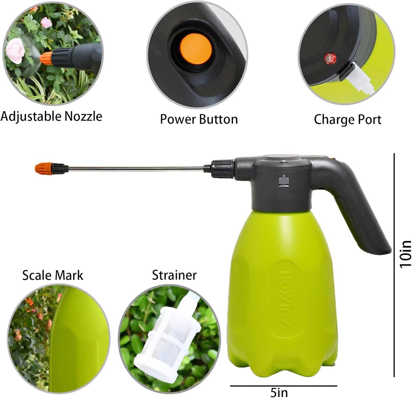 0.5 Gallon Electric Spray Bottle - Garden Sprayer & Plant Mister with Adjustable Nozzles