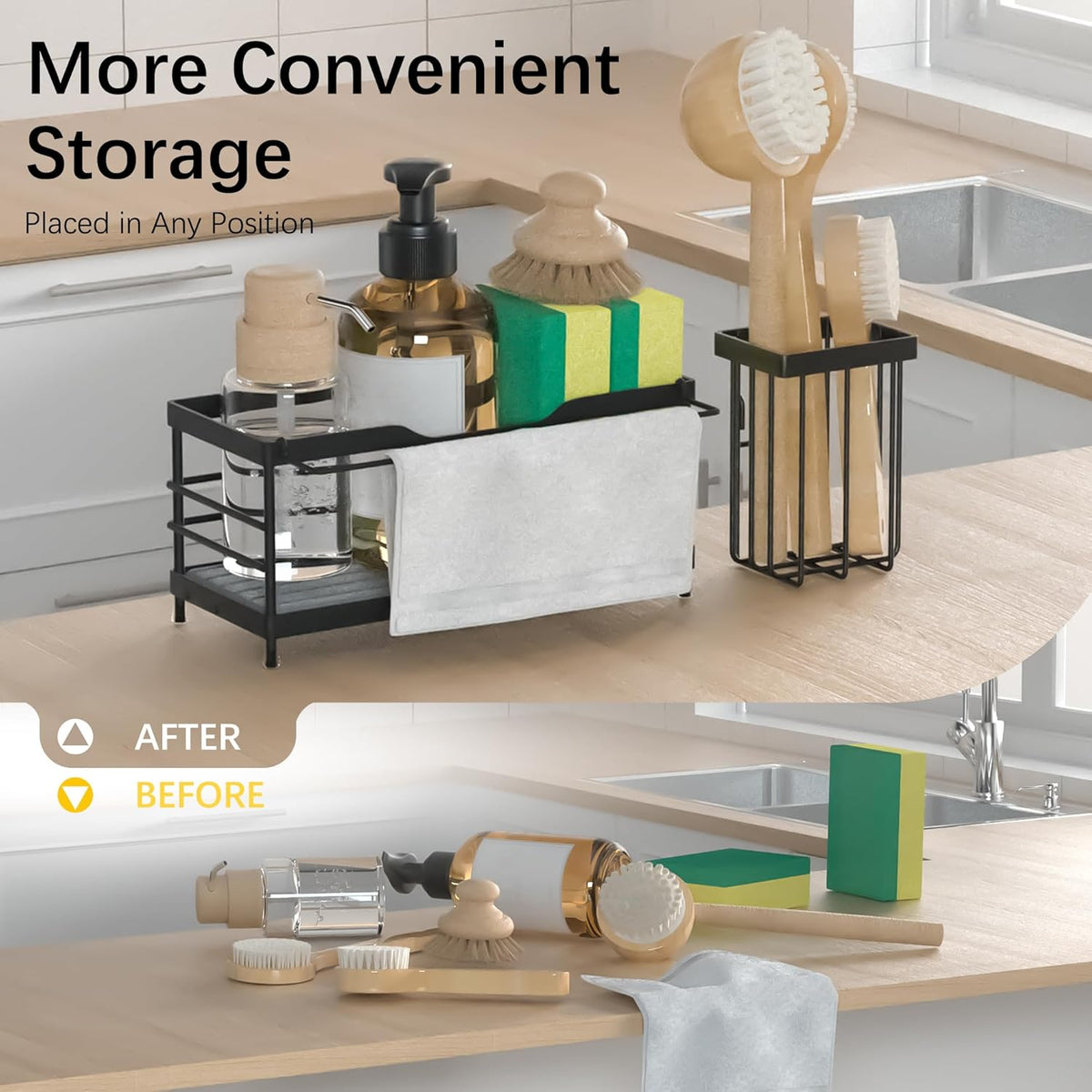 Sponge Holder for Kitchen Sink,Sink Caddy Organizer With Stone Drying Tray, Stainless Steel Kitchen