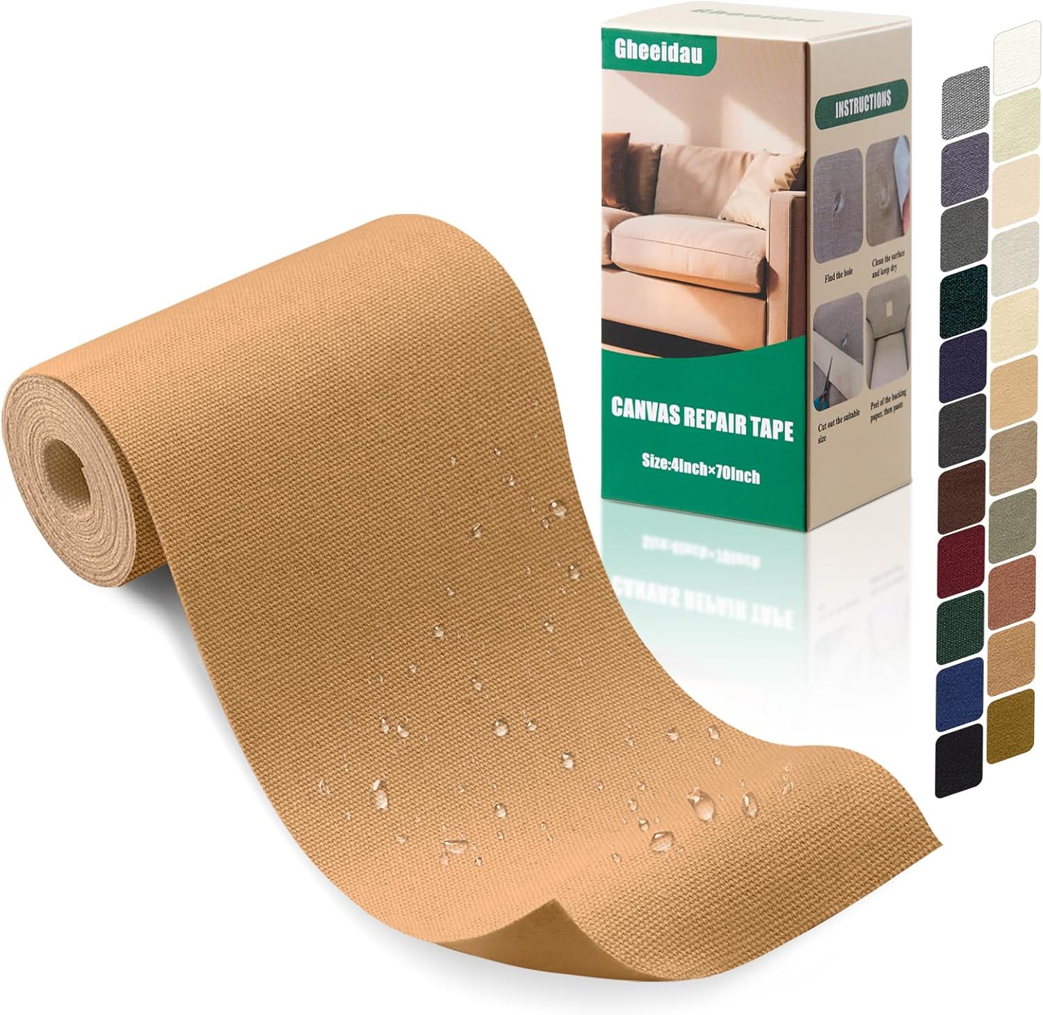 Canvas Repair Tape 4×70 Inch Waterproof Self-Adhesive Fabric Repair Patch for Repairing Boat