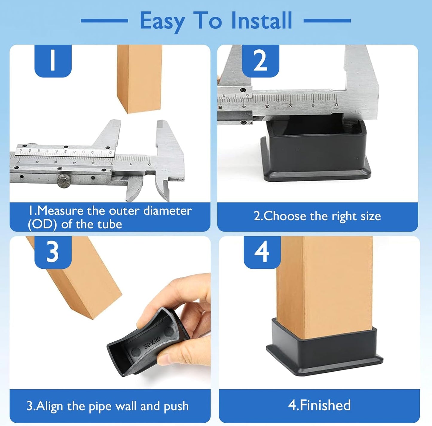 4 Pcs 1" x 1-1/2" Rectangular Rubber Chair Leg Caps, PVC Table Leg Covers, Flexible & Anti-Slip