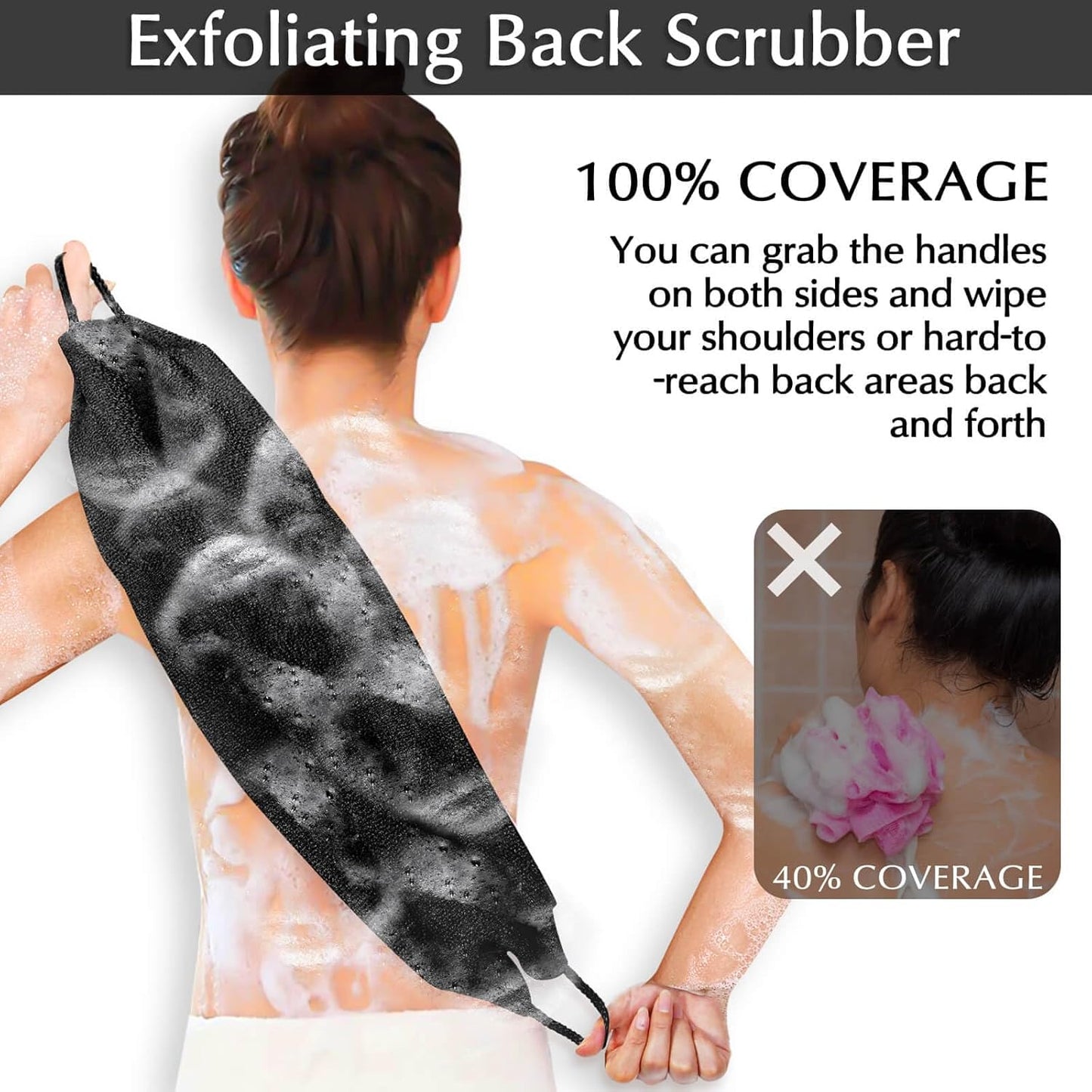 Anezus Exfoliating Back Scrubber Bath Gloves Set, Exfoliating Shower Towel with Shower Gloves for
