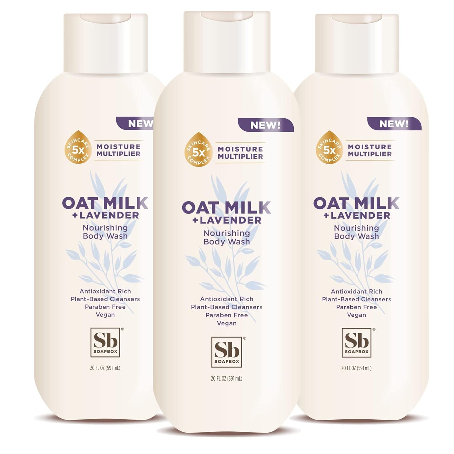 Soapbox Body Wash, Oat Milk + Lavender Body Wash, Vegan & Moisturizing, Calming with Shea Butter, 3