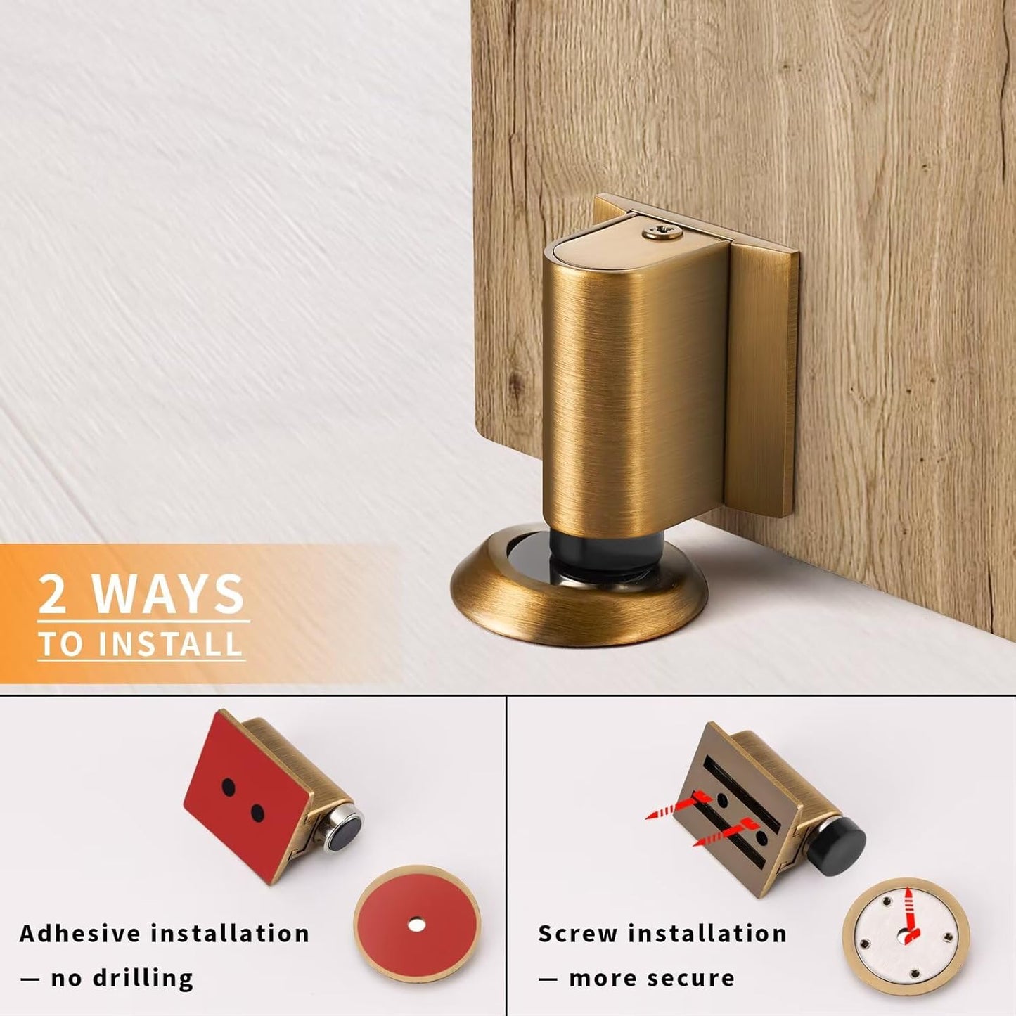 Bak Bo Magnetic Door Stoppers 2 Pack Bottom of Door Holder Keep Door Open No Drilling Magnet Floor