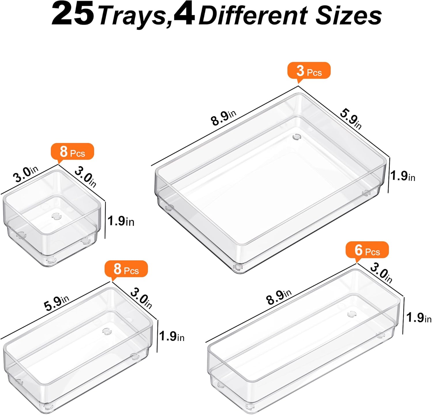 SMARTAKE 25-Piece Drawer Organizer with Non-Slip Silicone Pads, 4-Size Desk Drawer Organizer Trays