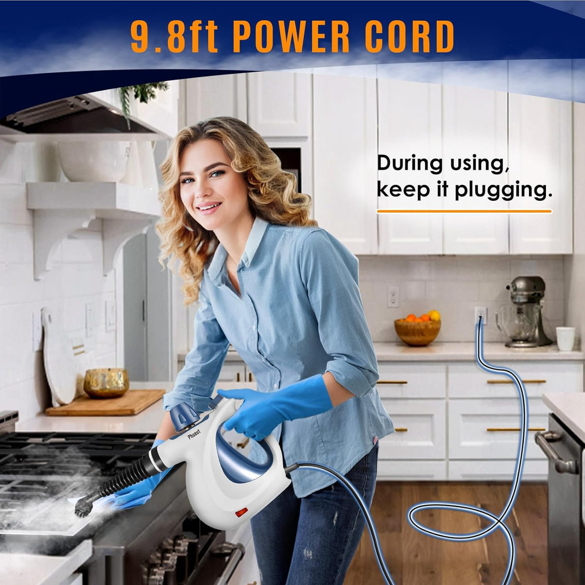 Pressurized Handheld Multi-Surface Natural Steam Cleaner with 12 pcs Accessories, Multi-Purpose