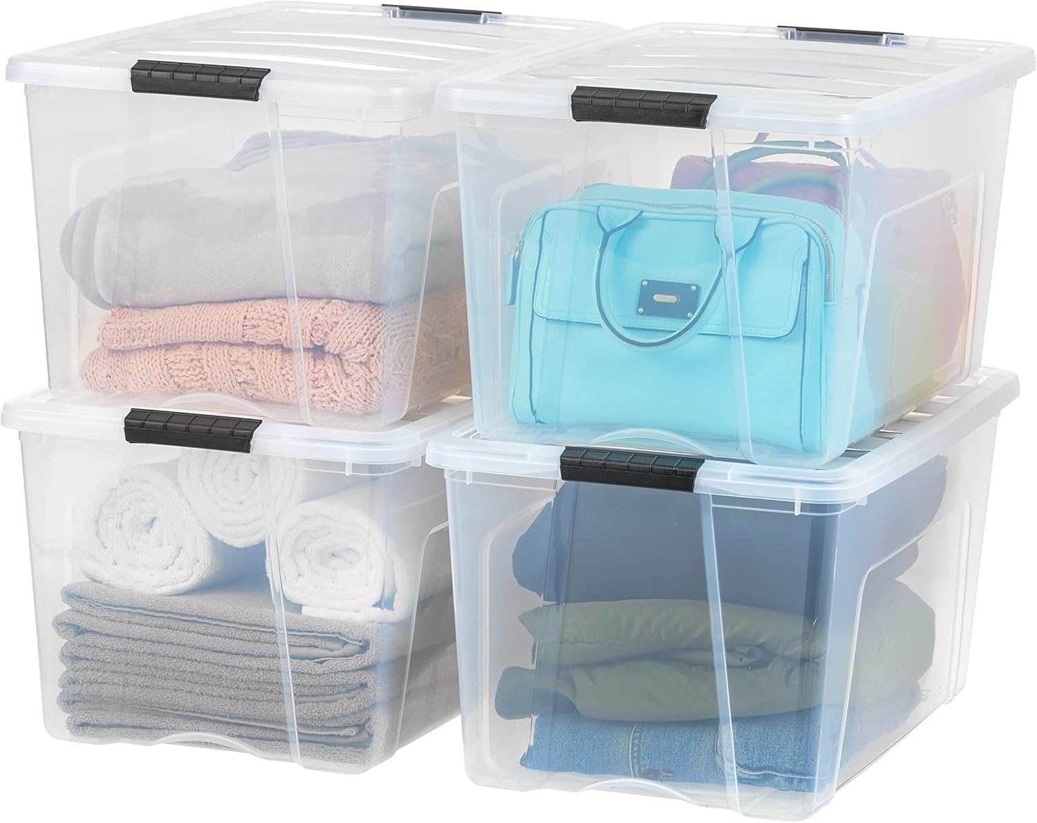 IRIS USA 72 Qt Stackable Plastic Storage Bins with Lids, 4 Pack - BPA-Free, Made in USA
