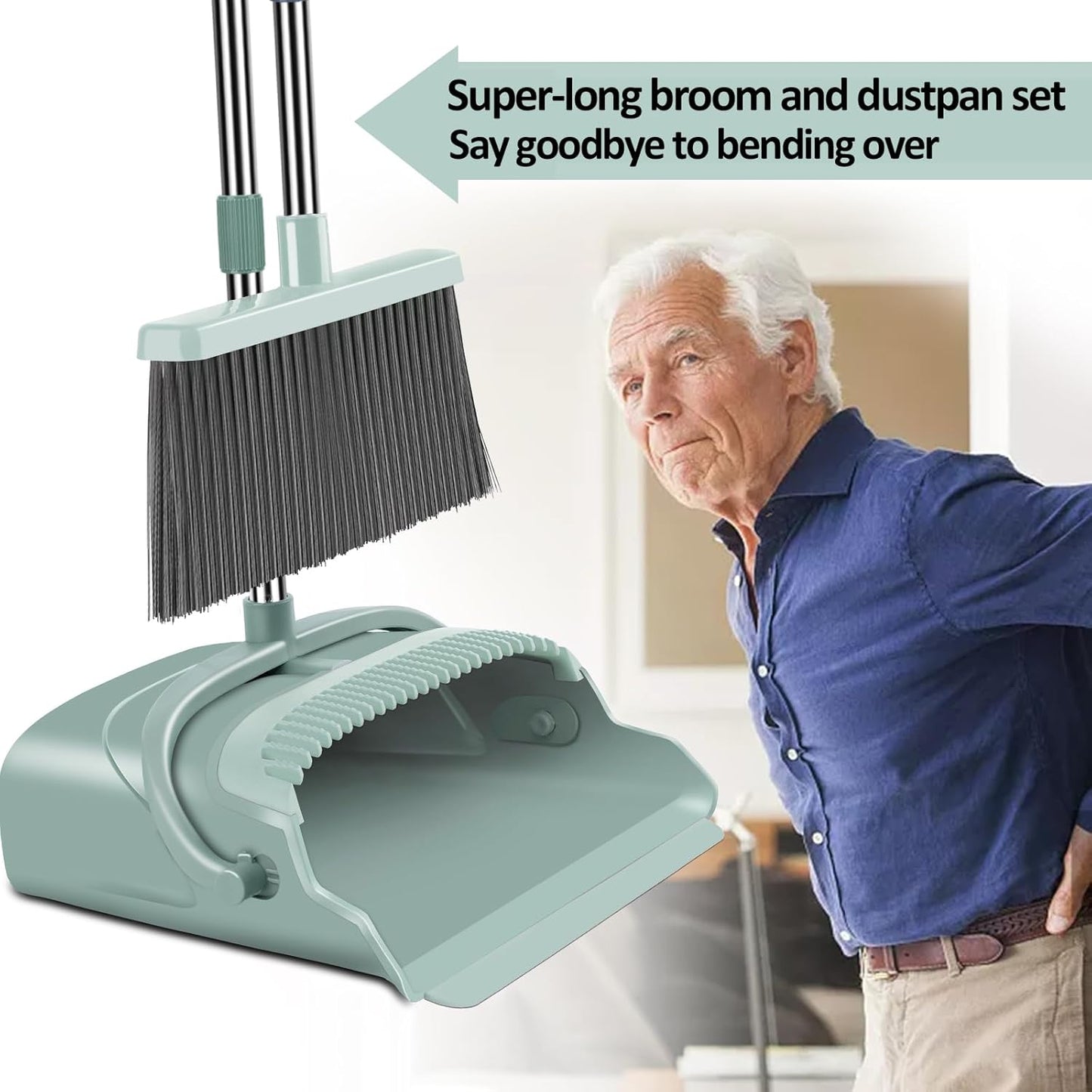 kelamayi Upgrade Broom and Dustpan Set, Large Size and with Long Handle, Upright,Ideal for Indoor