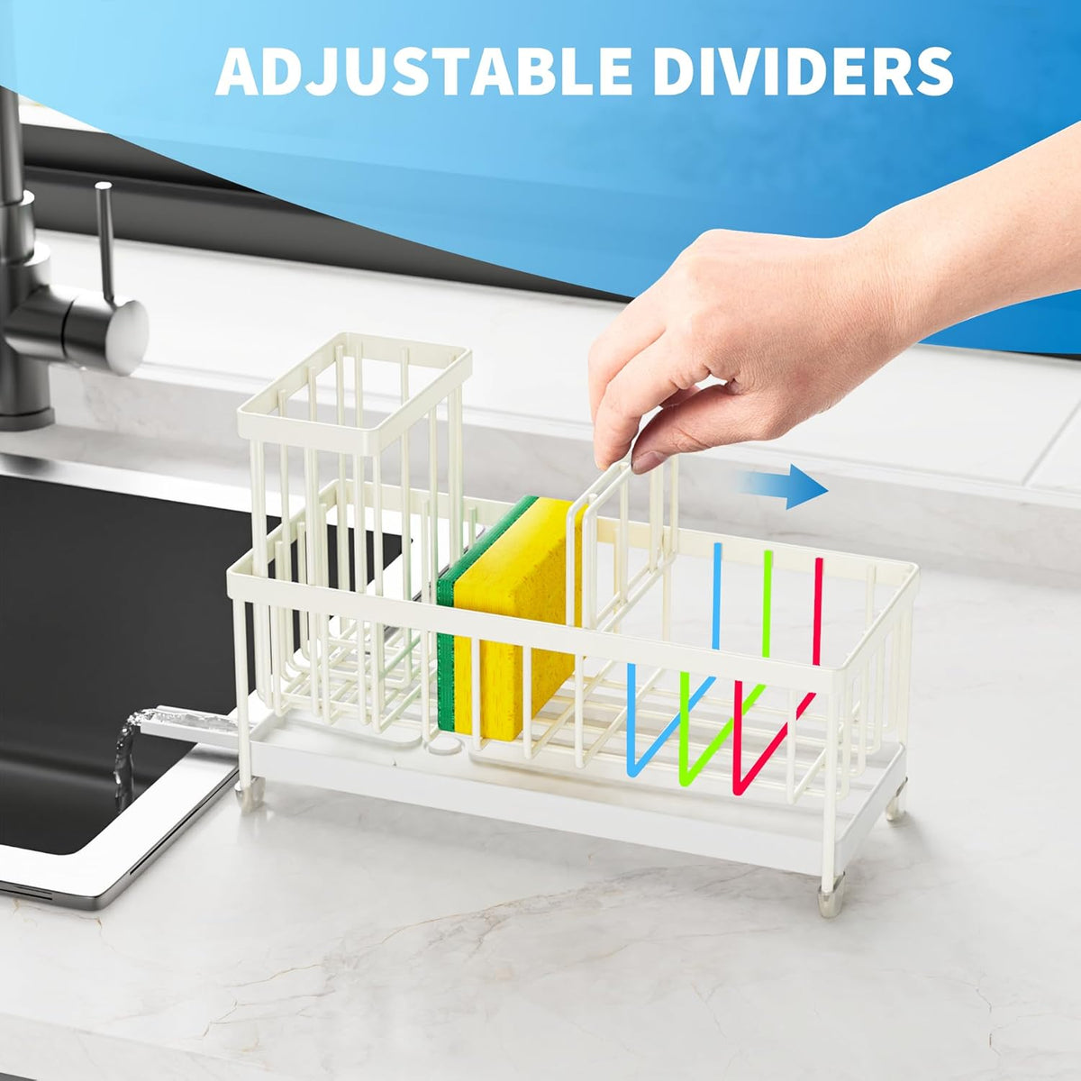 Cisily Cream Sponge Holder for Kitchen Sink, Sink Caddy Organizer with High Brush Holder, Kitchen
