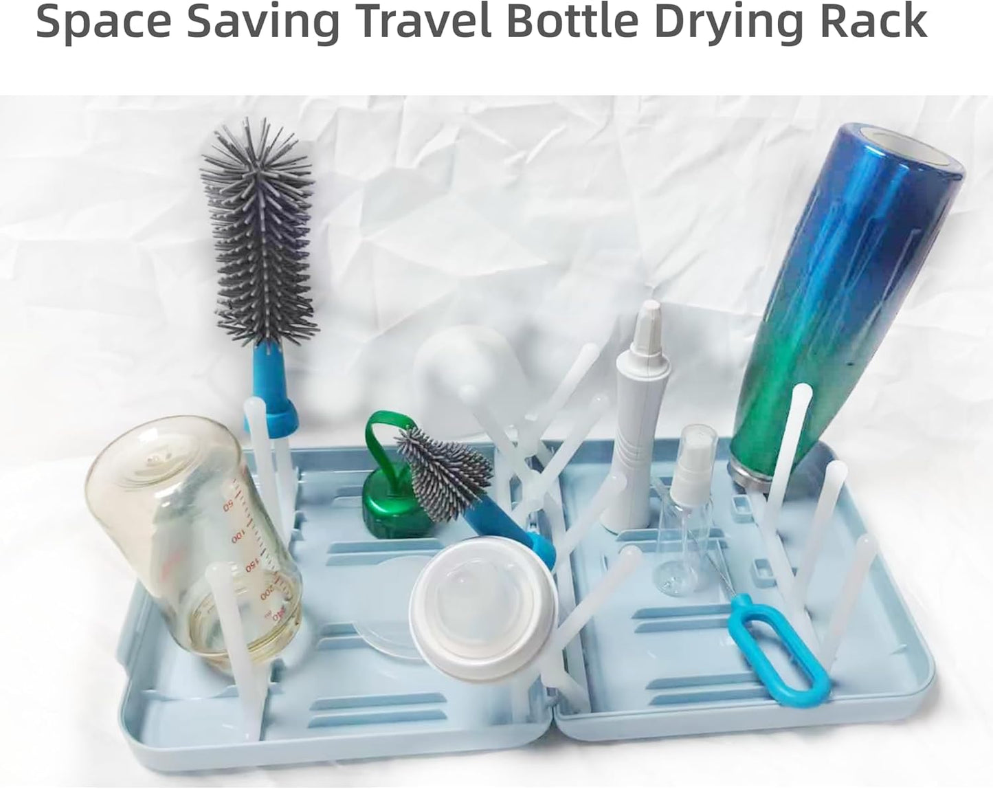 Travel Bottle Drying Rack Space Saving,Foldable Bottle Drain Rack with 16 Ribs,Portable Baby Bottle