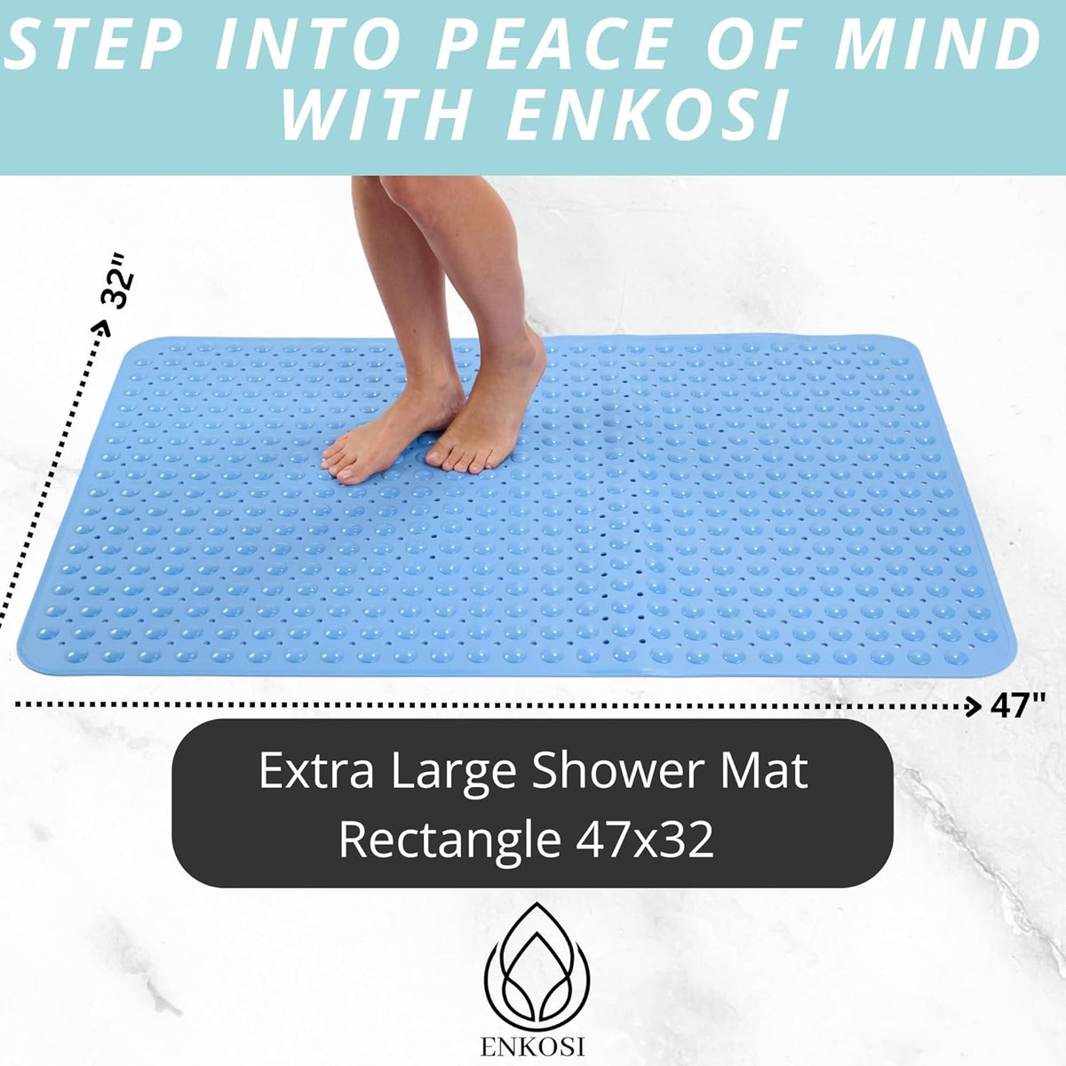 ENKOSI Extra Large Shower Mat Non Slip - 47 x 32 inch - XL Bathroom Shower Mat - Large Shower Matts